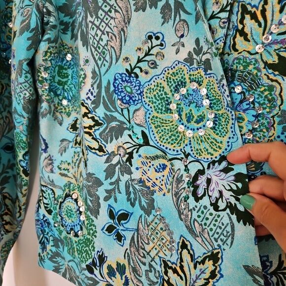 Coldwater Creek Colorful Tapestry Open Front Tropical Boho Blazer Jacket SZ Med - Picture 3 of 8